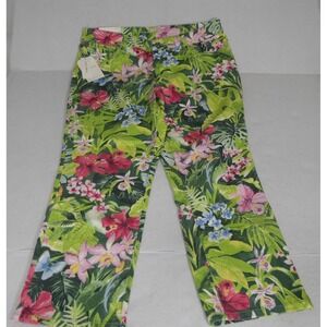 Tommy Bahama Womens Crop 8 Denim Ella‎ Twill Green Tropical Floral Artistic NEW